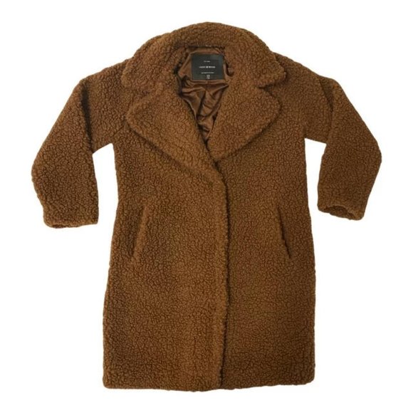NWT Lucky Brand Women's Faux Fur Mid-Length Trucker Coat - M / Pecan - Picture 2 of 8